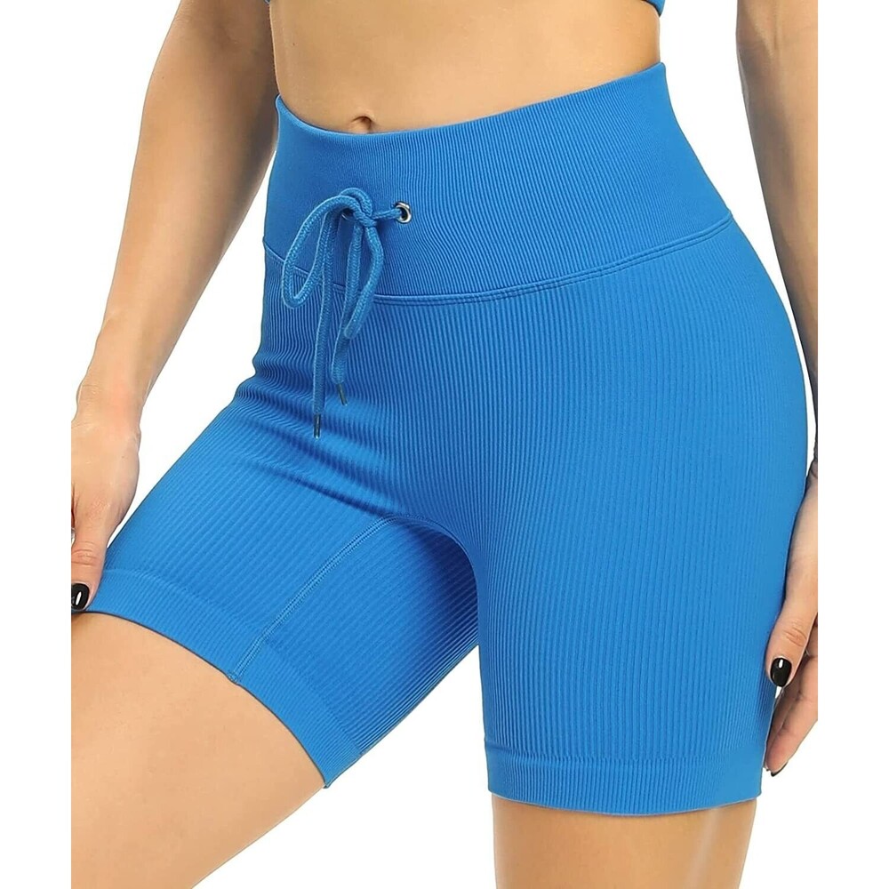 Unbranded High Waist Ribbed Seamless Workout Shorts Womens - Blue - Size Small
